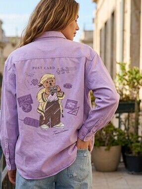 Teenie Weenie Bear Purple Corduroy Button Down Shirt NWOT Rare Postcard Bear